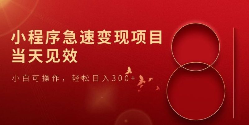 小程序急速变现项目,当天见效,小白可操作,轻松日入300+-一个公司创业项目 - 淘金吧