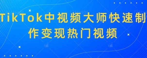 TikTok中视频大师快速制作变现热门视频-一个公司创业项目 - 淘金吧
