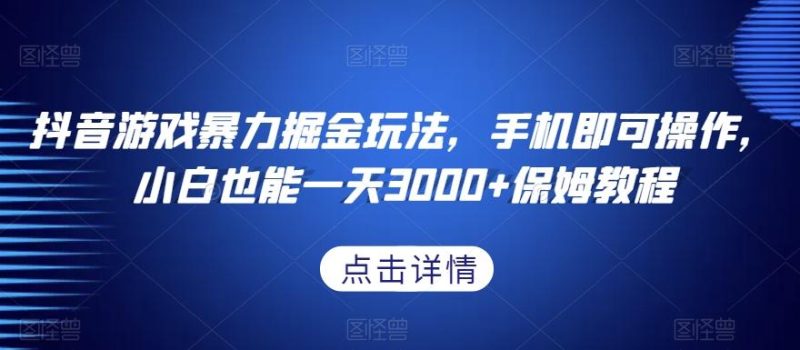 抖音游戏暴力掘金玩法,手机即可操作,小白也能一天3000+保姆教程【揭秘】-一个公司创业项目 - 淘金吧