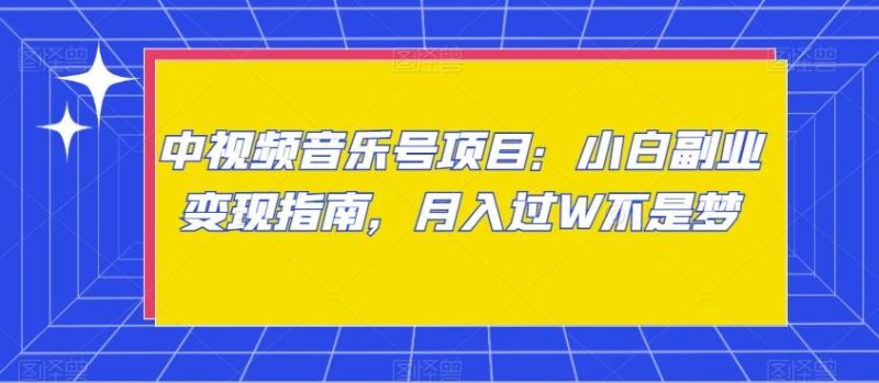 中视频音乐号项目:小白副业变现指南,月入过W不是梦【揭秘】-一个公司创业项目 - 淘金吧