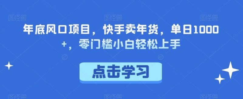 年底风口项目,快手卖年货,单日1000+,零门槛小白轻松上手-一个公司创业项目 - 淘金吧
