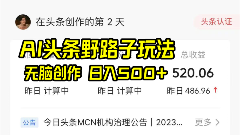 AI头条野路子玩法，无脑创作，日入500+-一个公司创业项目 - 淘金吧