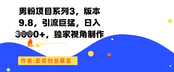 男粉项目系列3，版本9.8，引流巨猛，日入1k+，独家视角制作-一个公司创业项目 - 淘金吧