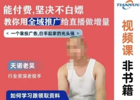 天诺老吴全域推广线上课，能付费坚决不白嫖，教你用全域推广给直播做增量-一个公司创业项目 - 淘金吧