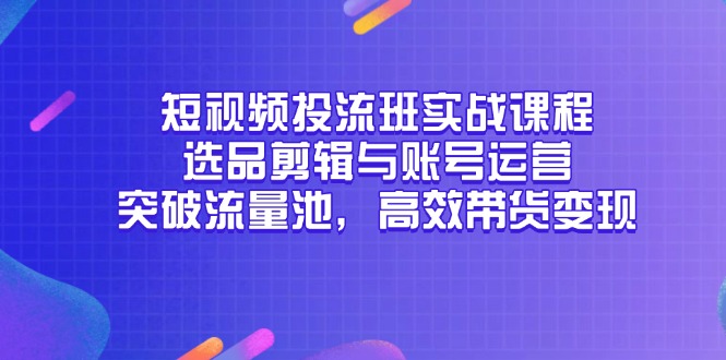 短视频投流班实战课程,选品剪辑与账号运营,突破流量池,高效带货变现-一个公司创业项目 - 淘金吧