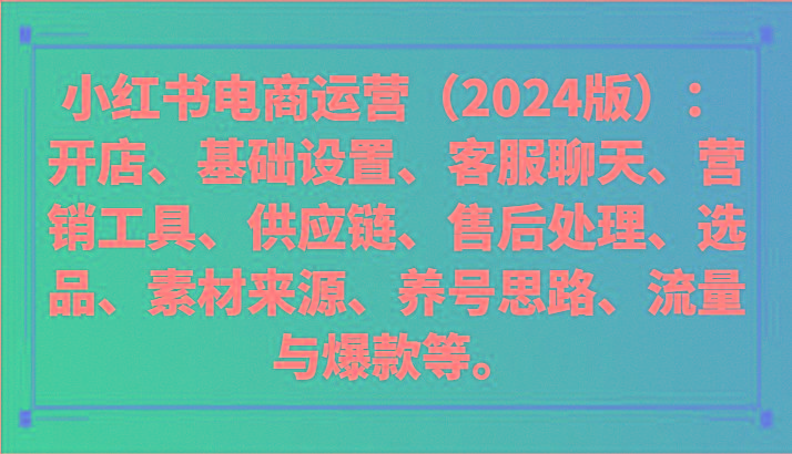 小红书电商运营(2024版)：开店、设置、供应链、选品、素材、养号、流量与爆款等-一个公司创业项目 - 淘金吧