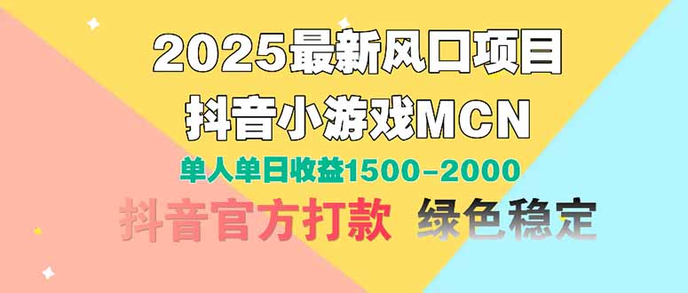 2025最新风口项目 抖音小游戏MCN 单人单日收益1500-2000+-一个公司创业项目 - 淘金吧