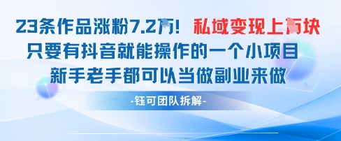 抖音私域项目23条作品涨粉7.2W，私域变现1W-一个公司创业项目 - 淘金吧