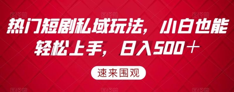 热门短剧私域玩法,小白也能轻松上手,日入500+-一个公司创业项目 - 淘金吧