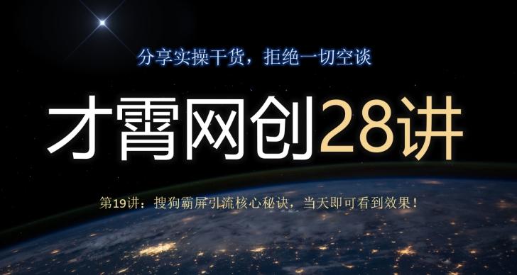 才霄网创28讲第19讲:搜狗霸屏引流核心秘诀,当天即可看到效果!-一个公司创业项目 - 淘金吧