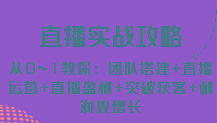 直播实战攻略 从0~1教你：团队搭建+直播运营+直播盈利+突破获客+利润双增长-一个公司创业项目 - 淘金吧