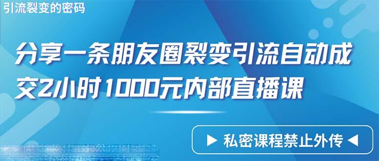 (9850期)仅靠分享一条朋友圈裂变引流自动成交2小时1000内部直播课程-一个公司创业项目 - 淘金吧