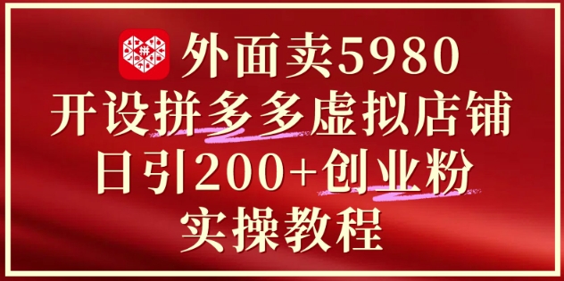 外面卖5980开设拼多多虚拟店铺：单日引流200+创业付费粉实战教程-一个公司创业项目 - 淘金吧