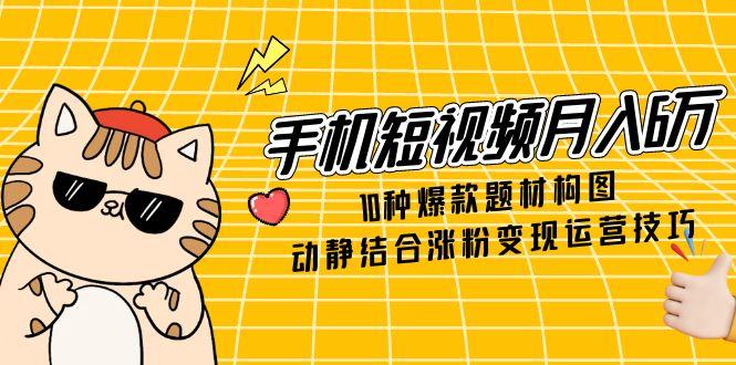 手机短视频月入6万,10种爆款题材构图,动静结合涨粉变现运营技巧-一个公司创业项目 - 淘金吧