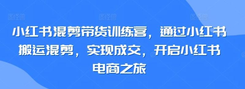 小红书混剪带货训练营,通过小红书搬运混剪,实现成交,开启小红书电商之旅-一个公司创业项目 - 淘金吧