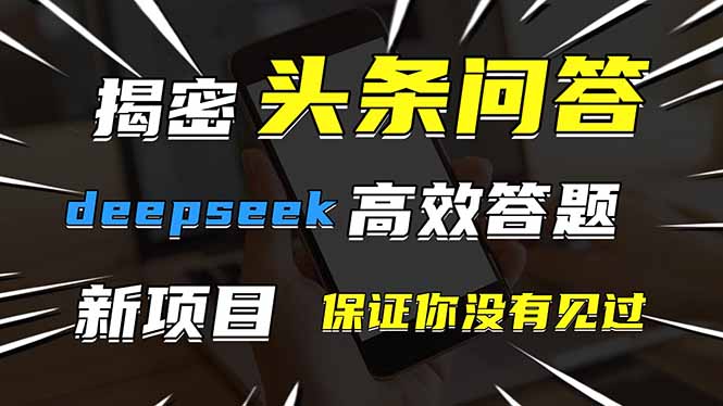 头条问答，刚出的新玩法！保证你没见过！用DeepSeek去高效答题，一个账…-一个公司创业项目 - 淘金吧