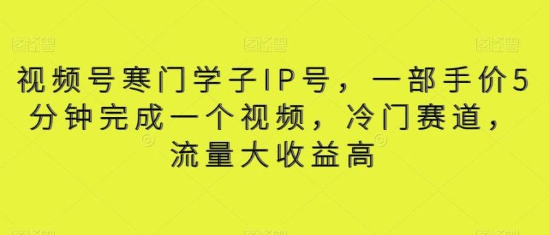 视频号寒门学子IP号,一部手价5分钟完成一个视频,冷门赛道,流量大收益高【揭秘】-一个公司创业项目 - 淘金吧