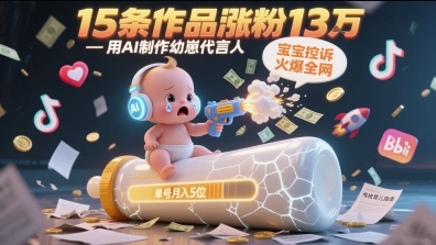 用AI制作幼崽代言人,宝宝的控诉火爆全网,15条作品涨粉13W,单号月入5位数实操教程-一个公司创业项目 - 淘金吧