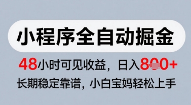 微信小程序全自动掘金,快速见收益,长期稳定靠谱,零基础友好,日入8张【揭秘】-一个公司创业项目 - 淘金吧