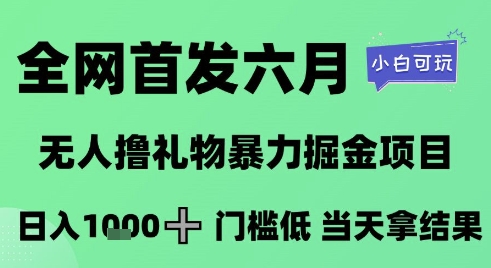 全网首发六月,无人撸礼物暴力掘金项目,日入1K+门槛低,当天拿结果,小白可玩【揭秘】-一个公司创业项目 - 淘金吧