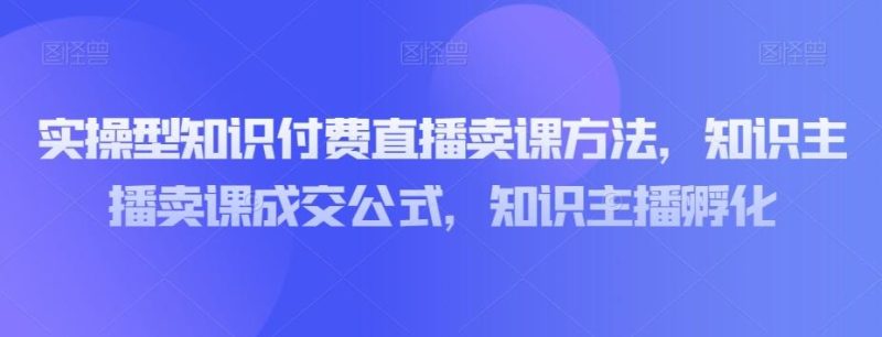实操型知识付费直播卖课方法，知识主播卖课成交公式，知识主播孵化-一人公司创业项目 - 淘金吧