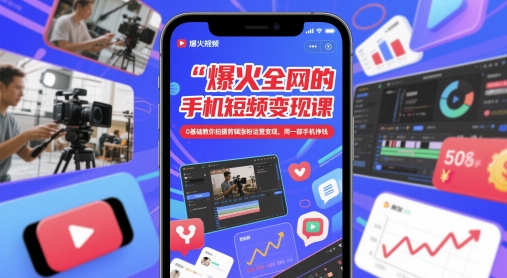 爆火全网的手机短视频变现课,0基础教你拍摄剪辑涨粉运营变现,用一部手机挣钱-一个公司创业项目 - 淘金吧