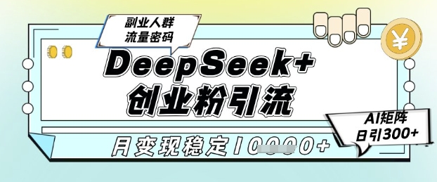 DeepSeek+创业粉精准引流,全新分享课4.0玩法,AI矩阵日引300+,多种变现方式,稳定月入1W-一个公司创业项目 - 淘金吧