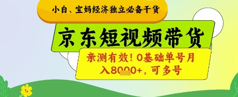 小白宝妈经济独立必备干货,京东短视频带货,亲测有效!0基础单号月入8k+,可多号【揭秘】-一人公司创业项目 - 淘金吧