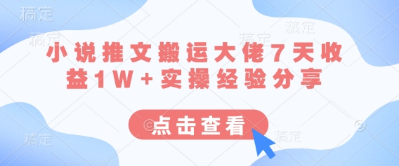 小说推文搬运大佬7天收益1W+实操经验分享-一个公司创业项目 - 淘金吧