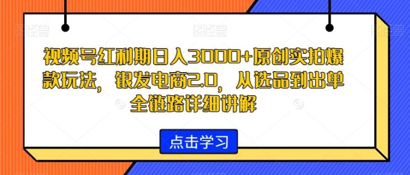视频号红利期日入3000+原创实拍爆款玩法,银发电商2.0,从选品到出单全链路详细讲解【揭秘】-一人公司创业项目 - 淘金吧