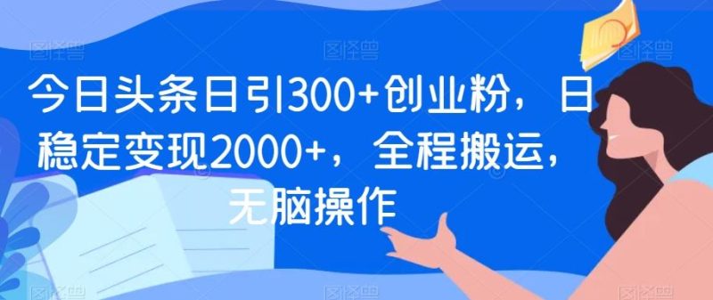 今日头条日引300+创业粉,日稳定变现2000+,全程搬运,无脑操作-一人公司创业项目 - 淘金吧