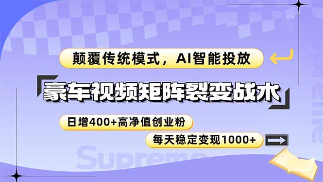 豪车视频矩阵裂变战术,颠覆传统模式,AI智能投放,日增400+高净值创业…-一个公司创业项目 - 淘金吧