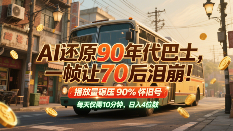 AI还原90年代巴士,一帧让70后泪崩!播放量碾压90%怀旧号,每天10分钟,日入4位数-一个公司创业项目 - 淘金吧