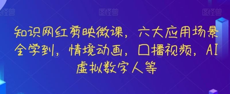 知识网红剪映微课,六大应用场景全学到,情境动画,囗播视频,AI虚拟数字人等-一个公司创业项目 - 淘金吧