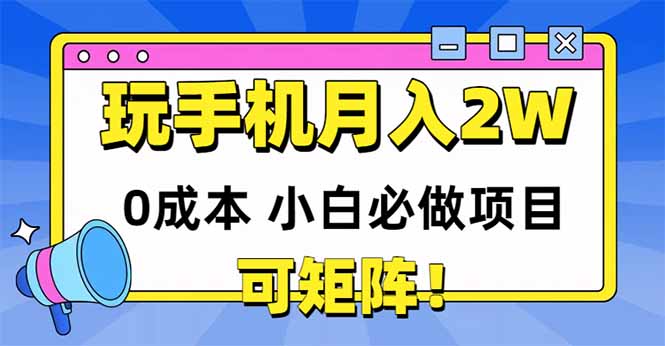 玩玩手机月入20000+,0成本小白必做项目,可矩阵-一个公司创业项目 - 淘金吧