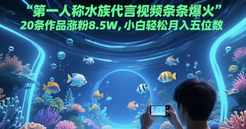 第一人称水族代言视频条条爆火,20条作品涨粉8.5W,小白轻松月入五位数-一个公司创业项目 - 淘金吧