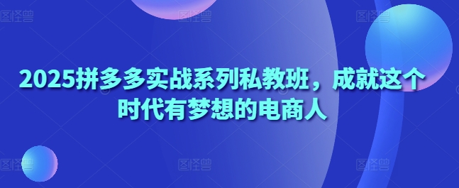 2025拼多多实战系列私教班,成就这个时代有梦想的电商人-一个公司创业项目 - 淘金吧
