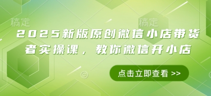 2025新版原创微信小店带货者实操课,教你微信开小店-一个公司创业项目 - 淘金吧
