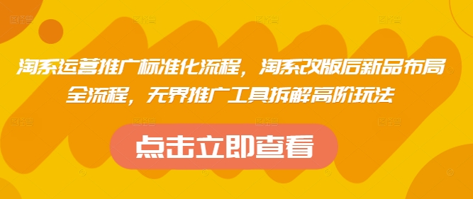 淘系运营推广标准化流程,淘系改版后新品布局全流程,无界推广工具拆解高阶玩法-一个公司创业项目 - 淘金吧