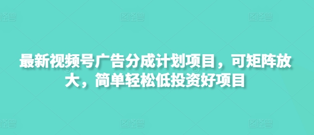 最新视频号广告分成计划项目,可矩阵放大,简单轻松低投资好项目-一个公司创业项目 - 淘金吧