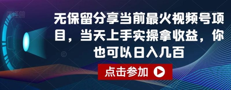 无保留分享当前最火视频号项目，当天上手实操拿收益，你也可以日入几百【揭秘】-一个公司创业项目 - 淘金吧