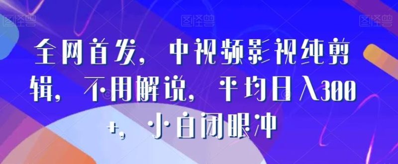 全网首发,中视频影视纯剪辑,不用解说,平均日入300+,小白闭眼冲-一个公司创业项目 - 淘金吧