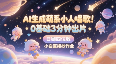 AI生成萌系小人唱歌，0基础3分钟出片，28个作品涨粉8.9W，单条最高19W赞，日入四位数，小白直接抄作业-一个公司创业项目 - 淘金吧