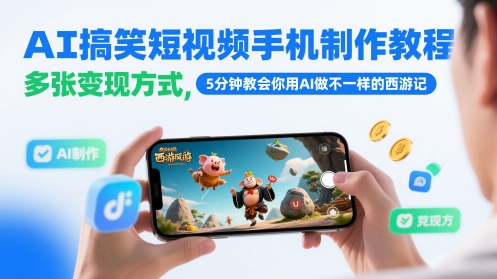AI搞笑短视频手机制作教程，多张变现方式，5分钟教会你用AI做不一样的西游记-一个公司创业项目 - 淘金吧