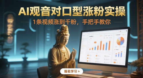 AI观音对口型涨粉实操,1条视频涨到千粉,手把手教你-一个公司创业项目 - 淘金吧