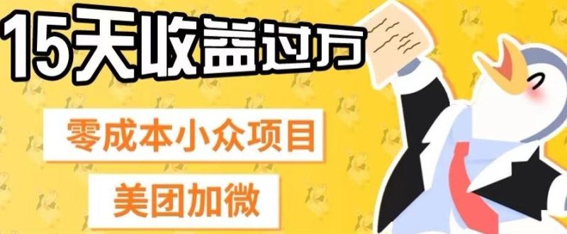 零成本小众项目,美团加微,一单4.5+,15天已经有人赚上万收益-一个公司创业项目 - 淘金吧