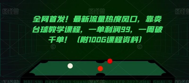 全网首发!最新流量热度风口,靠卖台球教学课程,一单利润99,一周破千单!(附100G课程资料)-一个公司创业项目 - 淘金吧