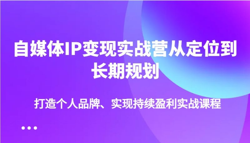 自媒体IP变现实战营从定位到长期规划,打造个人品牌、实现持续盈利实战课程-一个公司创业项目 - 淘金吧