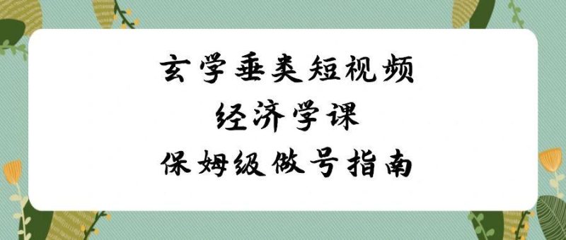玄学垂类短视频经济学课,保姆级做号指南(8节课)-一个公司创业项目 - 淘金吧
