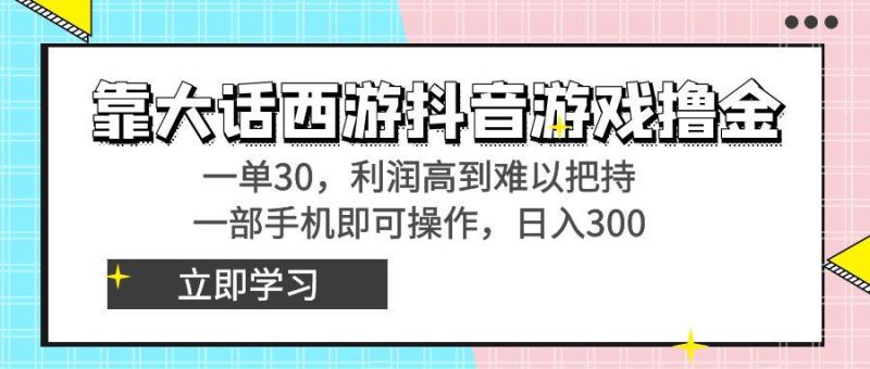 靠大话西游抖音游戏撸金，一单30，利润高到难以把持，一部手机即可操作…-一个公司创业项目 - 淘金吧